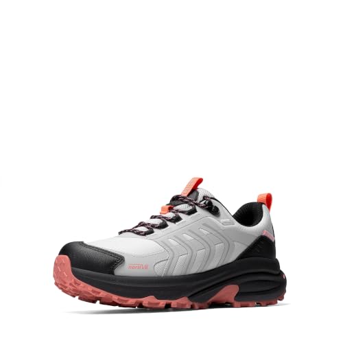 NORTIV 8 Women's Waterproof Hiking Shoes Lightweight Travel for Walking All Day Comfort Non-Slip Outdoor Trekking Camping Climbing Fashion Sneakers Armadillo FieldLite - color: Grey Pink, size: 9
