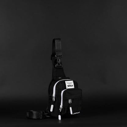 WOLFpak 4L Mini Tactical Sling Bag (Alpha Black White Accents) Compact Crossbody Backpack for Gym, Travel & EDC | Tactical Shoulder Bag with Multiple Pockets – Lightweight, Durable Sling Pack - color: Alpha Black White Accents