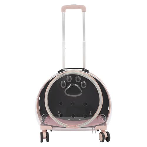 Cat Backpack Carrier, Transparent & Breathable Cat Carrier with Wheels, Large Space Bubble Pet Backpack for Kitty Dog Bunny Up to 20lbs, Multiple Carrying Options, Perfect for Traveling/Taking a Walk - color: Pink 2, Clear