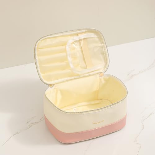 Meiyuuo Makeup Bag Large Cosmetic Bags for Women Girls Two-tone Cute Travel Zipper Pouch Toiletry Organizer for Beauty Essentials Waterproof (Dual Pink) - color: Dual Pink