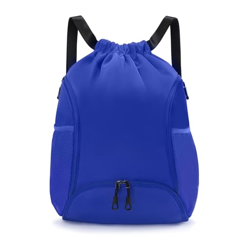 Valleycomfy Sports Gym Bag Drawstring Backpack with Shoes Basketball Bag and Two Water Bottle Holder,Sapphire Blue - color: Sapphire Blue
