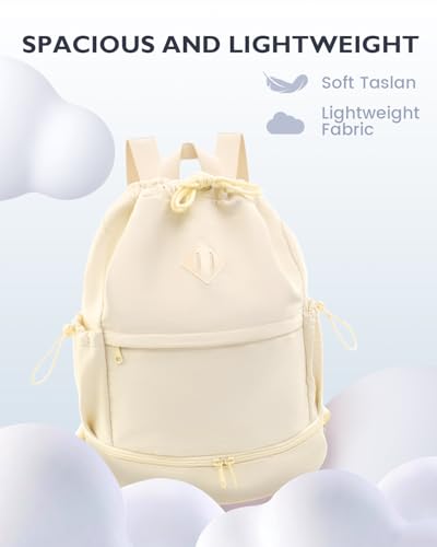 RHDZO Drawstring Backpack Sports Gym Bag with Shoe Compartment and Wet Pocket String Swim Bag for Women Men Beach Backpack, Beige - color: Beige