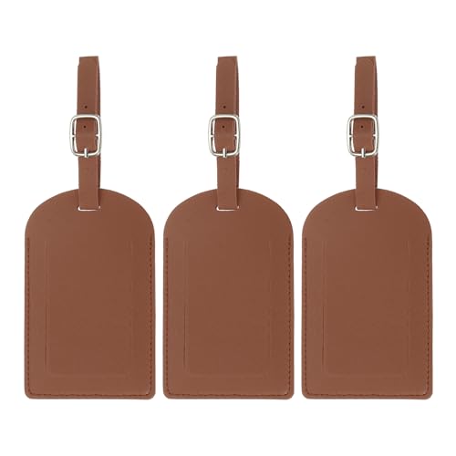 PATIKIL Luggage Tags for Suitcases, 3 Pack Premium PU Leather Baggage Tags Privacy Protection Luggage Identifier Travel Bag Labels, Brown - color: Brown