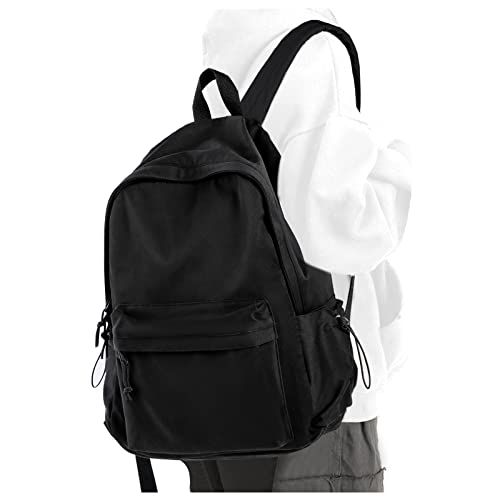 Black School Backpack for Girls Women Waterproof High School Book Bag Cute Backpack for Men Teens Boys, Lightweight Simple Middle School Back Pack Daypack - color: Black