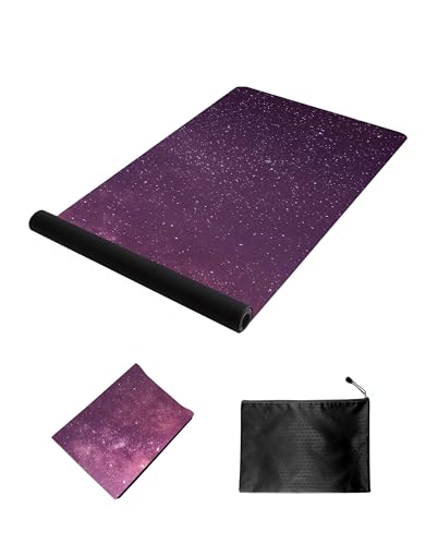 nuveti Printed Travel Yoga Mat-1/16 Inch Thick Non Slip Fitness Workout Mat with Carrying Bag, Foldable Lightweight Suede & Natural Rubber Yoga Mat for Yoga Pilates and Fitness 72" L x 24" W x 1.5mm - color: CanLanXingKong