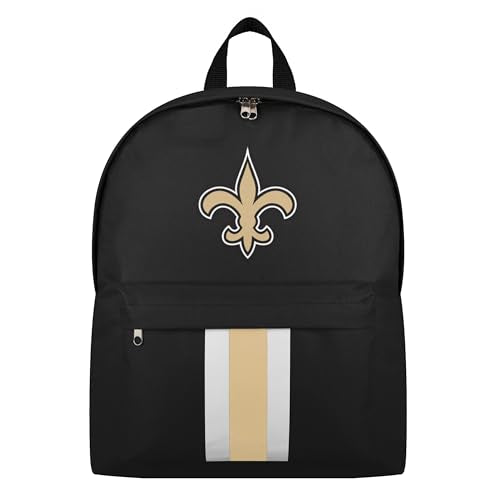 FOCO NFL Officially Licensed Team Color Primary Logo Solid Stripe Football School Bag Travel Backpack - New Orleans Saints - Black - color: New Orleans Saints