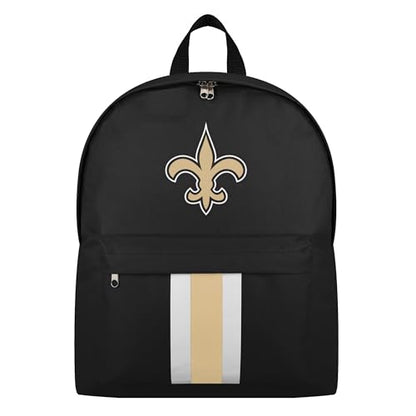 FOCO NFL Officially Licensed Team Color Primary Logo Solid Stripe Football School Bag Travel Backpack - New Orleans Saints - Black - color: New Orleans Saints