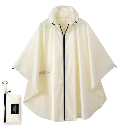 Fashion Hooded Rain Poncho Waterproof Raincoat Jacket with pocket for Women/Men/Adult - color: Beige