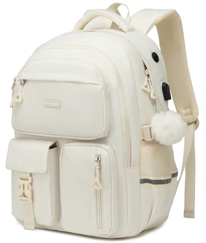 Backpack for Girls, School Bag for Middle High School Teen Girls College Bag for Women Bookbag, Mochilas Escolares para Niñas, Back to School Gifts, Beige - color: Beige, size: 15.6 inch