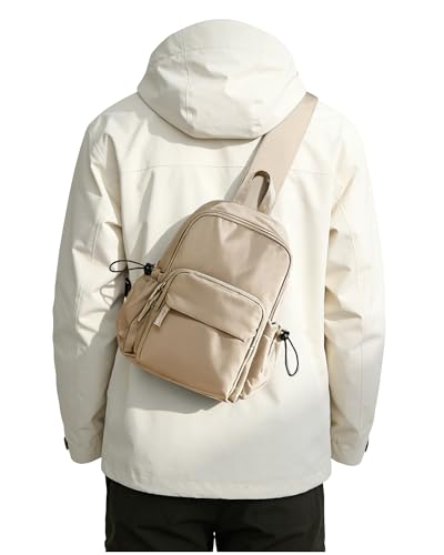 SEAFEW Khaki Small Sling Bag for Men Women, Mini Anti Theft One Strap Motorcycle Backpack, Sling Chest Bag Fanny Back Pack for Casual Travel Hiking Sport Gym - color: A0-khaki