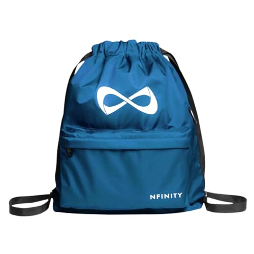 Nfinity Drawstring Backpack Large Capacity Multi-Compartment Cinch Bag - color: Navy Blue