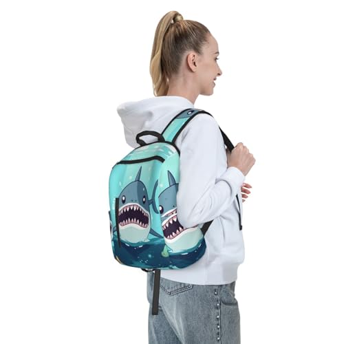 Cartoon shark floating in water Travel Backpack for Men & Women 14 inch Laptop Backpack Waterproof Work Back Pack - color: Cartoon Shark Floating in Water