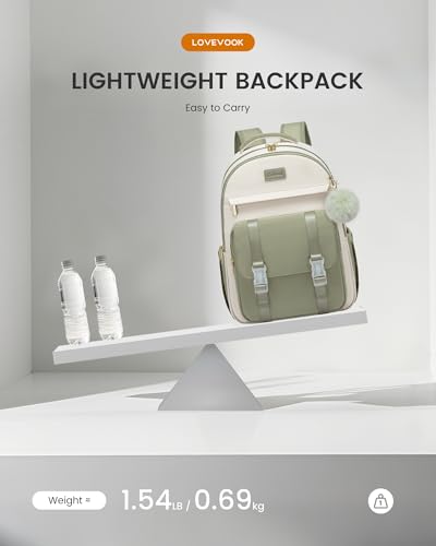 LOVEVOOK School Backpack for Teen Girls, Cute Student Backpack Purse Kid Bookbag for 14-16 Teenage, Back to School Backpacks Fit 15.6 Inch Laptop, Large College Travel Bag, Beige-Pink