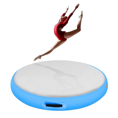 Inflatable Gymnastic Air Spot Mat Tumbling Exercise Yoga Training Mat With Pump, Inflatable Round Springboard Air Roller Gym Floor Track For Home Use/Cheerleading/Water - color: blue