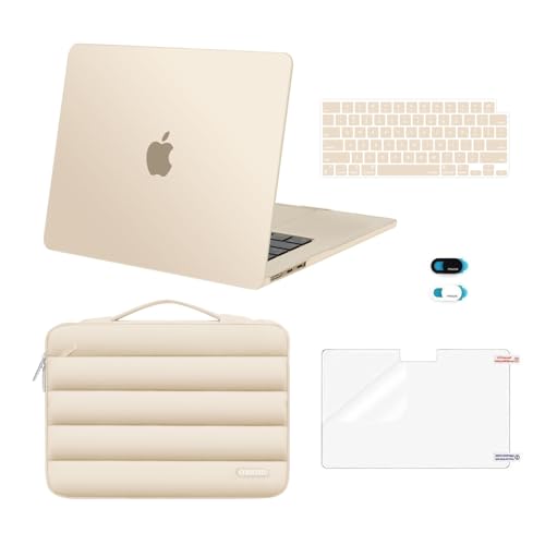 MOSISO Compatible with MacBook Air 15 inch Case M5 2026 M4 2025 M3 2024 M2 2023 A3448 A3241 A3114 A2941, Plastic Hard Shell Case&Puffy Sleeve Bag&Keyboard Skin&Webcam Cover&Screen Film, Starlight - color: Starlight