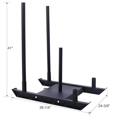 Weight Sled for Fitness Training Push Pull Drag Speed Strength Conditioning Workout Sled with Removable Push Poles Harness and Dual Anchor Points for 2 Inch Weight Plates Black