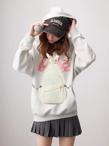 Xsecnua Small Crossbody Bag Convertible Mini Backpack for Women, Cross Body Sling Bag Sling Backpack for Travel Daypack - color: Beige White