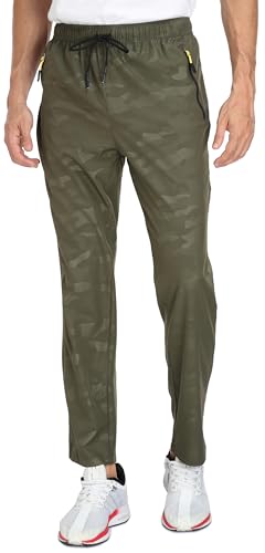 Men's Elastic Waist Hiking Pants Water Resistant Quick-Dry Lightweight Outdoor Sweatpants with Zipper Pockets - color: Camo-armygreen, size: X-Large