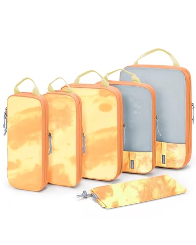 BAGSMART 6 Set /4 Set/2 Set Compression Packing Cubes for Travel, Lightweight Luggage Organizer Bags, Durable Space Saver Bags Travel Essentials - color: Tie-dye Sunset, size: Set of 6