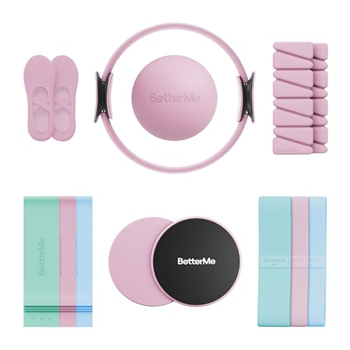 BetterMe Pilates Studio Kit – Pilates Ring, Pilates Ball, Resistance Bands & Sliders – Complete Pilates Equipment Set for Women – Home & Studio Pilates Workout Kit - color: Raspberry Pink