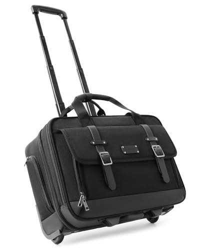 Rolling Laptop Bag, Briefcase for Men and Women, 16 Inch Computer Bag with Wheels Underseat Carry on Luggage, Laptop Briefcase Case for Work, Travel, College Teacher, Mobile Office Bag, Black - color: Black