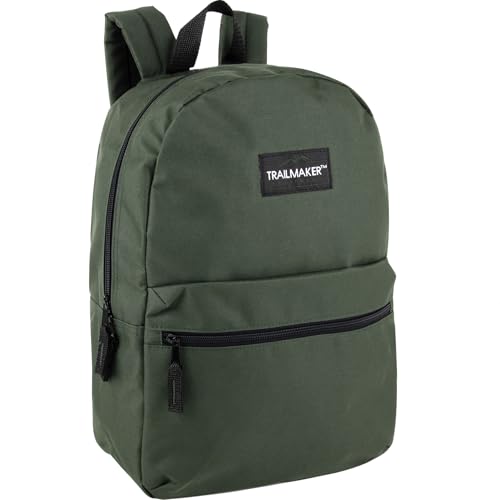 Trail maker Classic 17 inch Backpacks with Adjustable Padded Straps | School Backpacks for Girls, Boys (Green) - color: Green