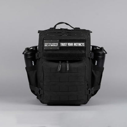 WOLFpak 25L Tactical Gym Backpack (Alpha Black) Durable 1000D Waterproof Oxford Material with MOLLE Webbing, Laptop Pocket & Dual Cup Holders - color: Alpha Black