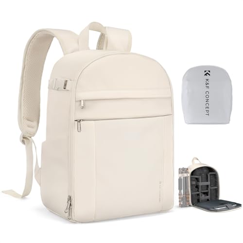 K&F CONCEPT Camera Bag Backpack, Professional DSLR/SLR/Mirrorless Camera Backpack, Photography Camera Case with Tripod Holder & Rain Cover Compatible with Canon/Sony/Nikon/FUJIFILM - color: 04-beige