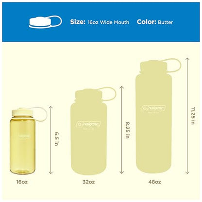 Nalgene 16 oz Wide Mouth Water Bottle | Slim Cup Holder Size, BPA-Free, Durable & Leak Proof, Lightweight Travel Bottle, Butter - color: Butter, size: 16 Ounces