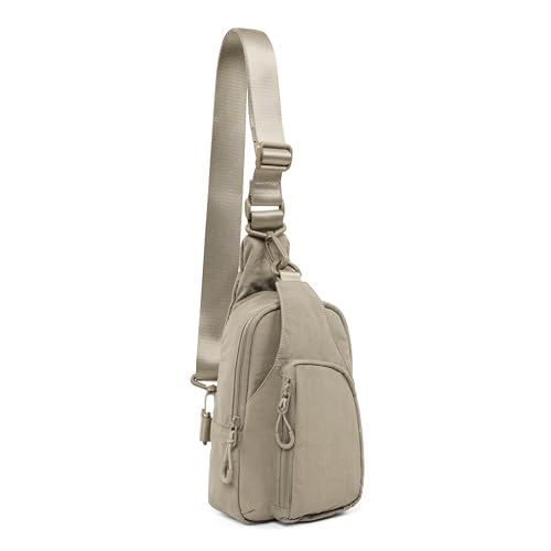 ODODOS Sling Bag with Adjustable Straps Crossbody Chest Bag Lightweight Backpack for Casual Traveling Hiking - color: Taupe