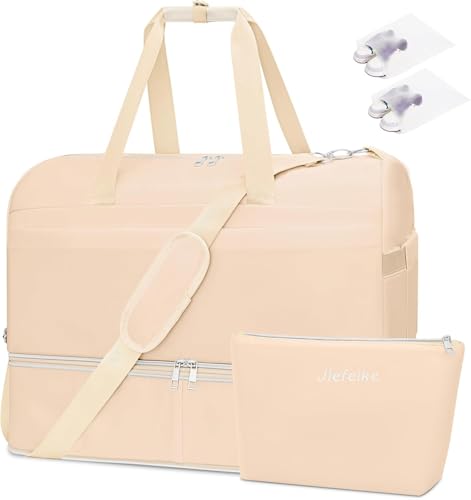 Weekender Bags for Women,66L Expandable Travel Duffel Bag with Shoe Compartment,Extra large Overnight Bag with Waterproof Pocket,Gym Backpack for Outdoors,Hospital,Beach - color: Beige, size: X-Large