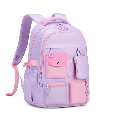 Kids Backpack, Backpack for Girls for Elementary School Multiple Pockets Ages 6-10(Purple) - color: Purple