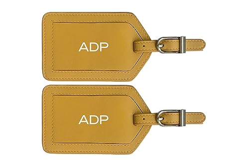 Personalized Monogrammed Leather Luggage Tags - 2 Pack - color: Yellow
