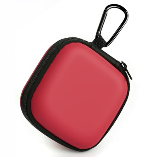 Square Earbud Case with Carabiner, Portable Small Carrying Pouch for Wired/Wireless Earphones, EVA Travel Organizer Box for Charging Cables, USB Flash Drives, SD Cards, Red - color: B91-Red