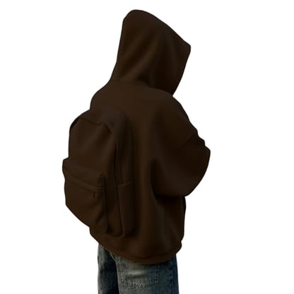 Backpack Hoodie for Men Women Zipper Cardigan Creative Hoodies Lightweight Travel Hooded Sweatshirts with Backpack - color: Brown, size: Large