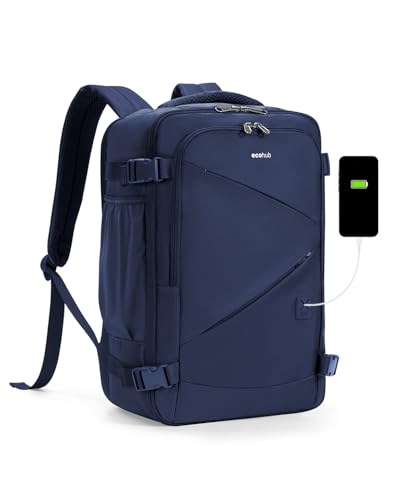 ECOHUB 17" Small Unisex Travel Backpack United Airlines Approved 17x10x9 Friendly Suitcase Anti-Theft Lockable Zippers Style Personal Item Bag Travel Essentials with 12 Pockets Water Resistant, Blue - color: Blue, size: 17 inch underseat