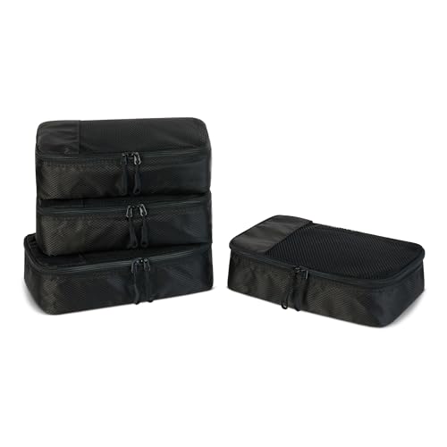 Amazon Essentials 4-Piece Space-Saving Packing Cubes Travel Accessories Set, Luggage Organizer with Double Zipper, Mesh Top, Small, Black (Previously Amazon Basics) - color: Black, size: 4 x Small