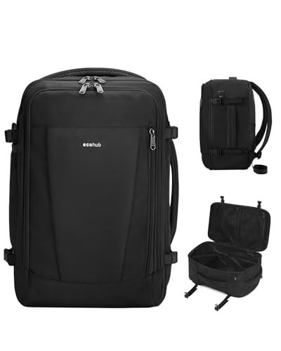 ECOHUB 17'' Small Travel Backpack, United Airlines Personal Item Bag 16.7"x10"x8" with 13 Pockets Carry on Backpack with USB Port Luggage Sleeve Travel Essentials for Men Women Water Resistant, Black - color: Black, size: 17 inch underseat