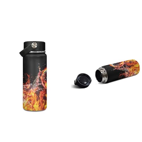 ZOUTAIRONG School Bags for Boys 7-10/10-12/12-16, Flaming Water Soccer Ball Design Insulated Water Bottle for Hot & Cold Drinks, Casual Cute Backpack with Side Pockets - color: Flaming Water Soccer Ball Design