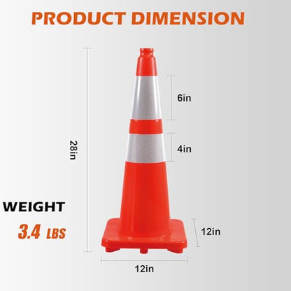 28" Traffic Cones (8 Pack) – Durable Orange PVC Safety Cones with Reflective Collars for Parking, Construction, Roadwork & Driving Practice - size: 28 inch -8Pack