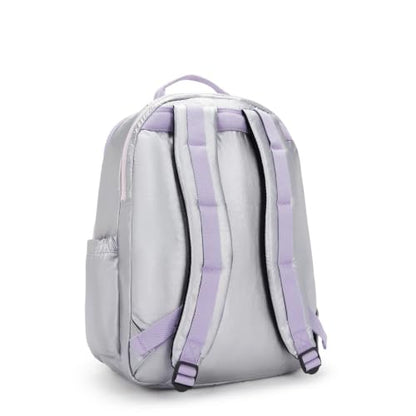 Kipling Women's Seoul Extra Large Bts 17" Laptop Backpack, Durable, Roomy with Padded Shoulder Straps, Built-In Protective Sleeve - color: Silver Glow Met, size: Large