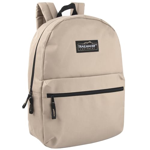 Trail maker Classic 17 inch Backpacks with Adjustable Padded Straps | School Backpacks for Girls, Boys (Khaki) - color: Khaki