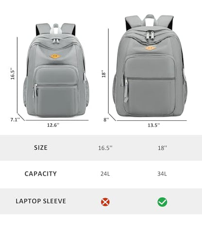 abshoo Classical Basic Womens Travel Backpack For College Men Water Resistant Bookbag (Grey) - color: Grey, size: 16.5 Inc