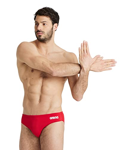 Arena Men's Team Solid Swim Brief MaxLife Athletic Swimwear Professional Swimsuit Bathing Suit - color: Red/White, size: 26