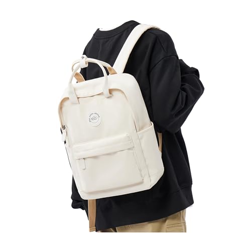 BJLFS White School Backpack for Girls Boys,Waterproof Bookbag for Women Men, College Student School Bag, Lightweight Travel Rucksack Casual Daypack,Laptop Backpacks - color: Standard White