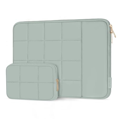 MOSISO Laptop Case 13.3 inch,13-13.3 inch Puffy Laptop Sleeve Compatible with MacBook Air 13 13.6/Neo/Pro 13/Pro 14,HP Dell ASUS,Twelve Square Quilted Bag with Vertical Pocket&Small Case,Antique Green - color: Antique Green, size: 13.3 inch