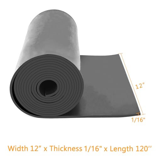 HooTown Solid Rubber Sheets Strips, 12” Wide x 1/16" Thick x 120” Long Neoprene Rubber Rolls Perfect for DIY Gasket Material, Sealing, Liner, Shield, Padding, Mat for Weather Stripping, No Adhesive - size: 12” Wide x 120” Long, style: 1/16" Thick