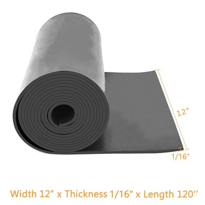 HooTown Solid Rubber Sheets Strips, 12” Wide x 1/16" Thick x 120” Long Neoprene Rubber Rolls Perfect for DIY Gasket Material, Sealing, Liner, Shield, Padding, Mat for Weather Stripping, No Adhesive - size: 12” Wide x 120” Long, style: 1/16" Thick