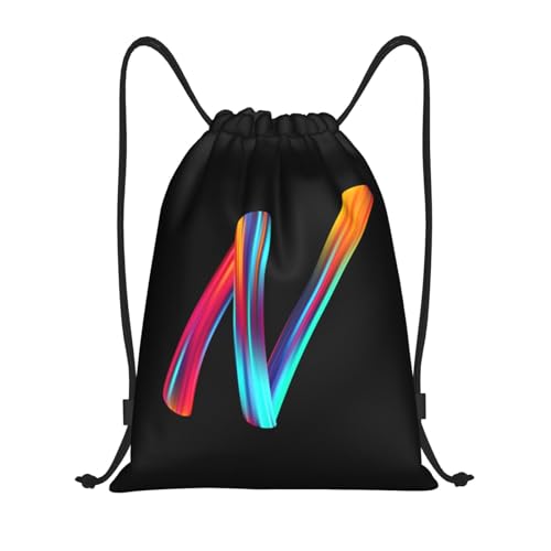 Drawstring Bags Initial Drawstring Backpack Sackpack Black Draw String Cinch Bags for Sports, Gym, Travel, Swimming, Beach, Camping, Rainbow Letter N - color: Letter-n, size: M-19.6"*16.5"