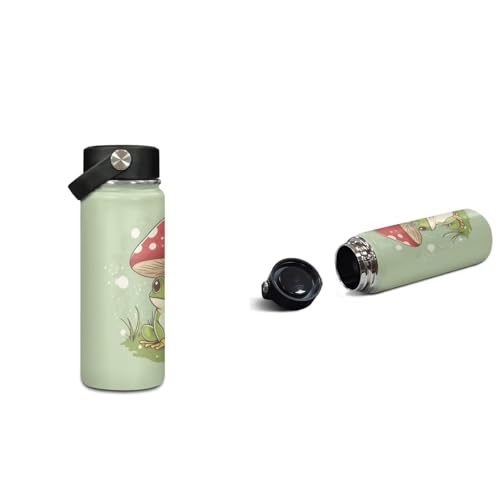 ZOUTAIRONG School Bag Set and Durable Thermos Two Piece Backpack Set Mini Water Up and School Bags with 2 Side Pockets, Frog Mushroom Print - color: Frog Mushroom